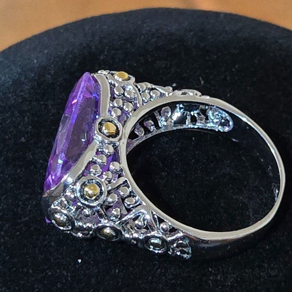Vintage 18KGE Purple CZ Statement Ring – Size 10 - Picture 9 of 10